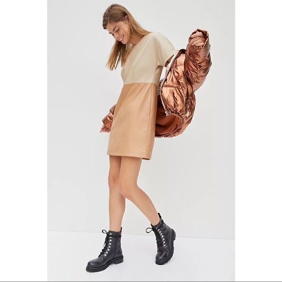 NEW Anthropologie Avec Les Filles Vegan Faux Leather Andrea Mini Dress X-Large - Picture 3 of 4